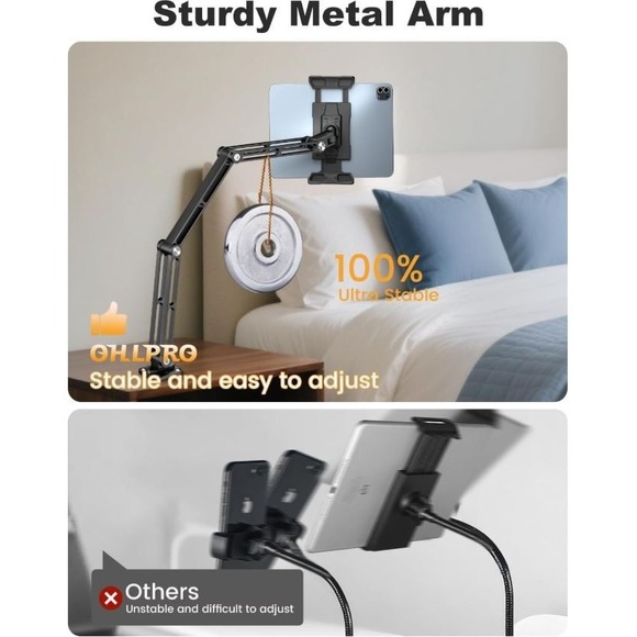 Aluminum Phone & Tablet Wall Mount Holder 360 Degree Adjustable Arm Clip - Picture 8 of 13